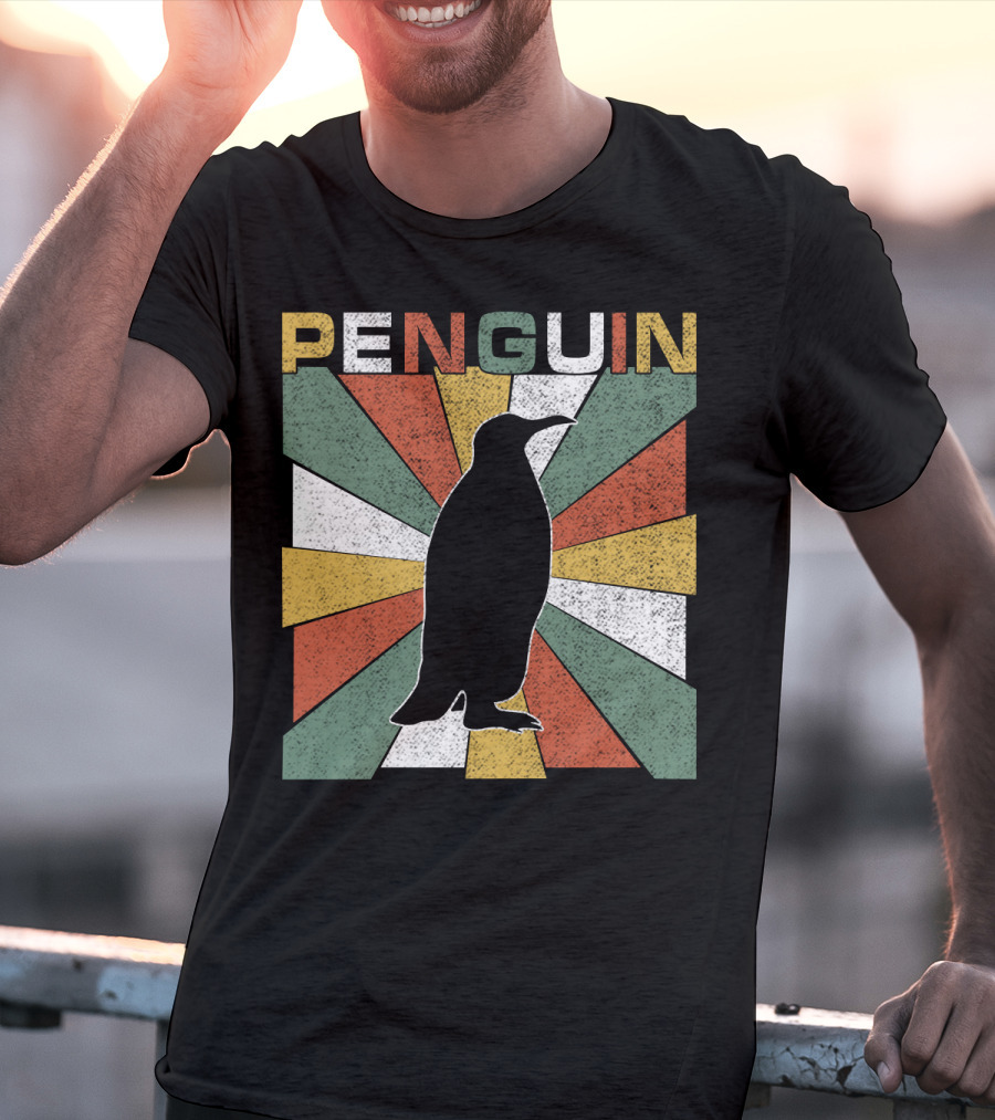 Penguin 70s Silhouette Vintage Retro Sunburst T-Shirt