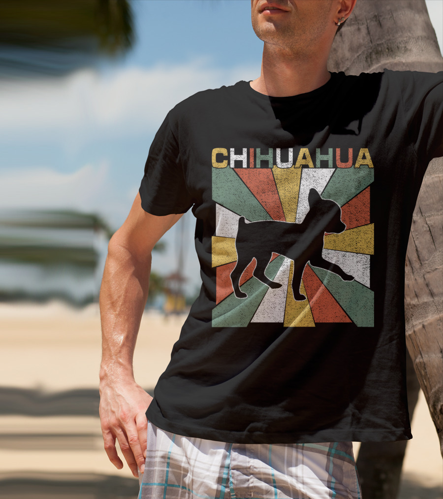 Chihuahua Retro 70s Vintage Silhouette Burst T-Shirt