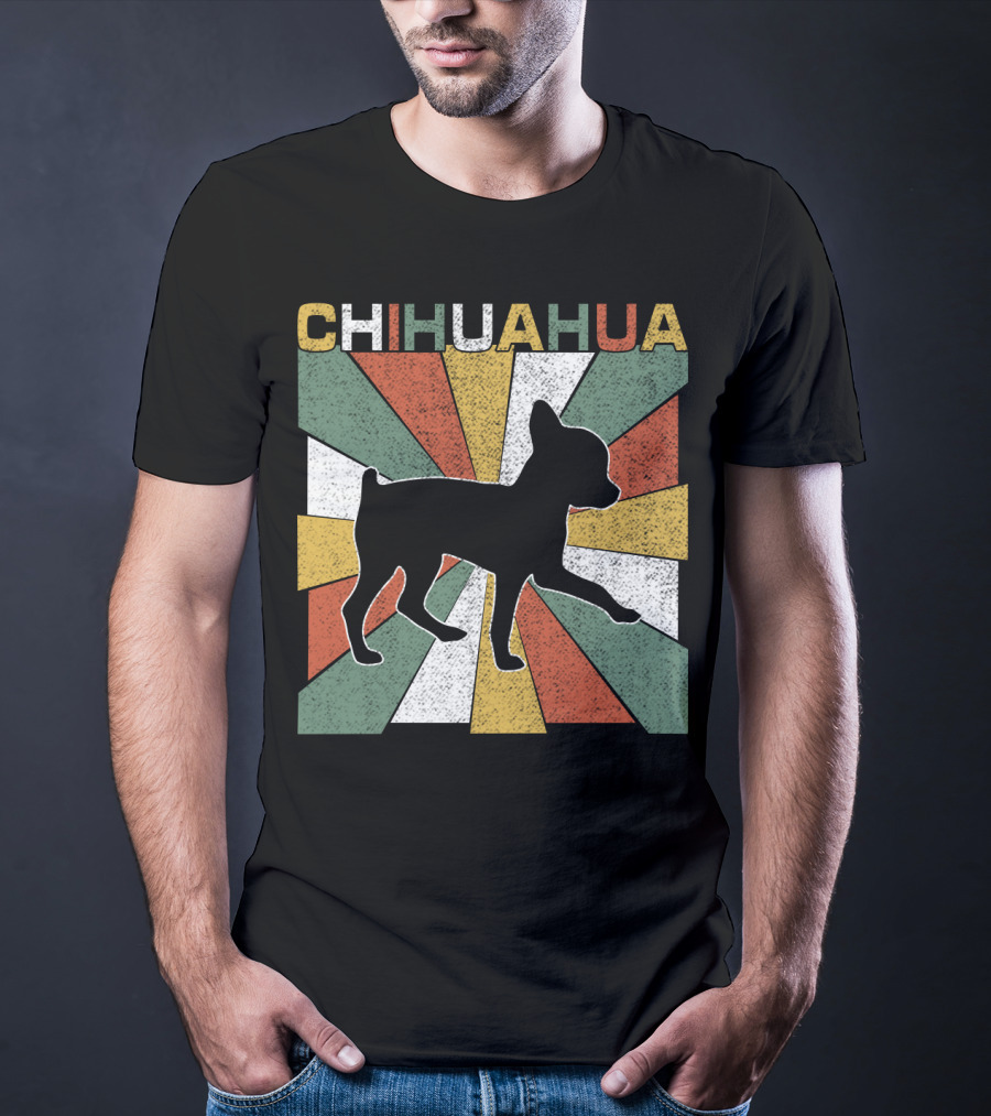 Chihuahua Retro 70s Vintage Silhouette Burst T-Shirt