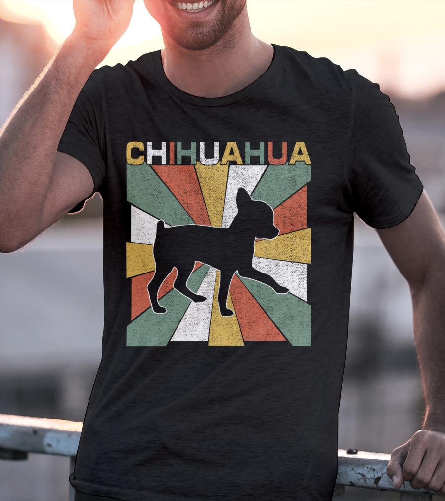 Chihuahua Retro 70s Vintage Silhouette Burst T-Shirt