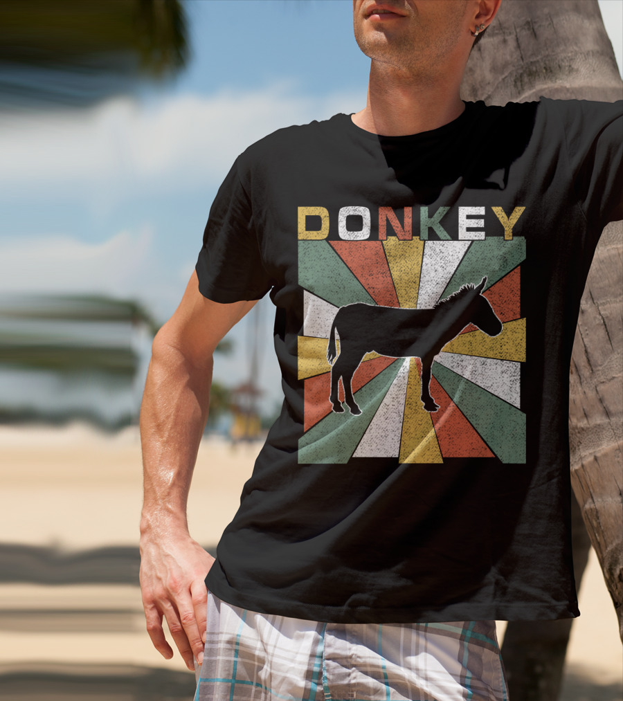 DONKEY Retro 70s Vintage Silhouette Colorful Stripes T-Shirt