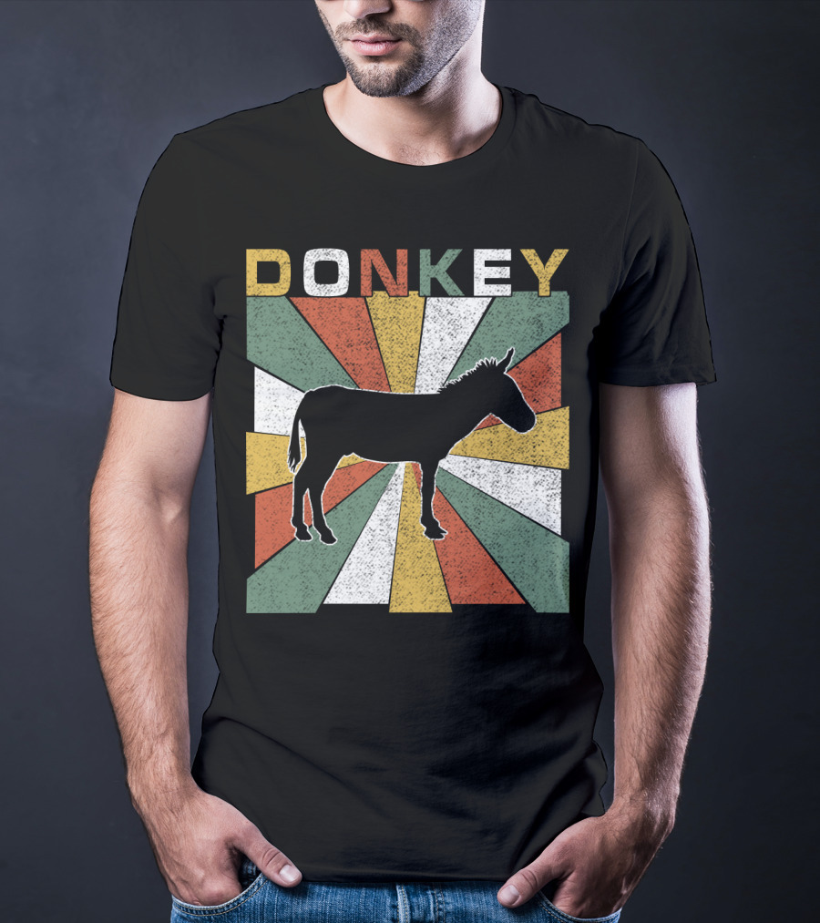DONKEY Retro 70s Vintage Silhouette Colorful Stripes T-Shirt