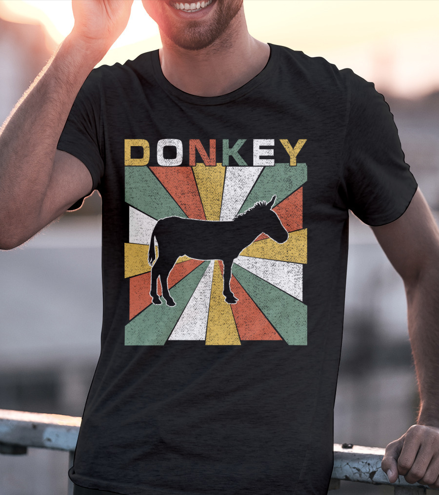 DONKEY Retro 70s Vintage Silhouette Colorful Stripes T-Shirt