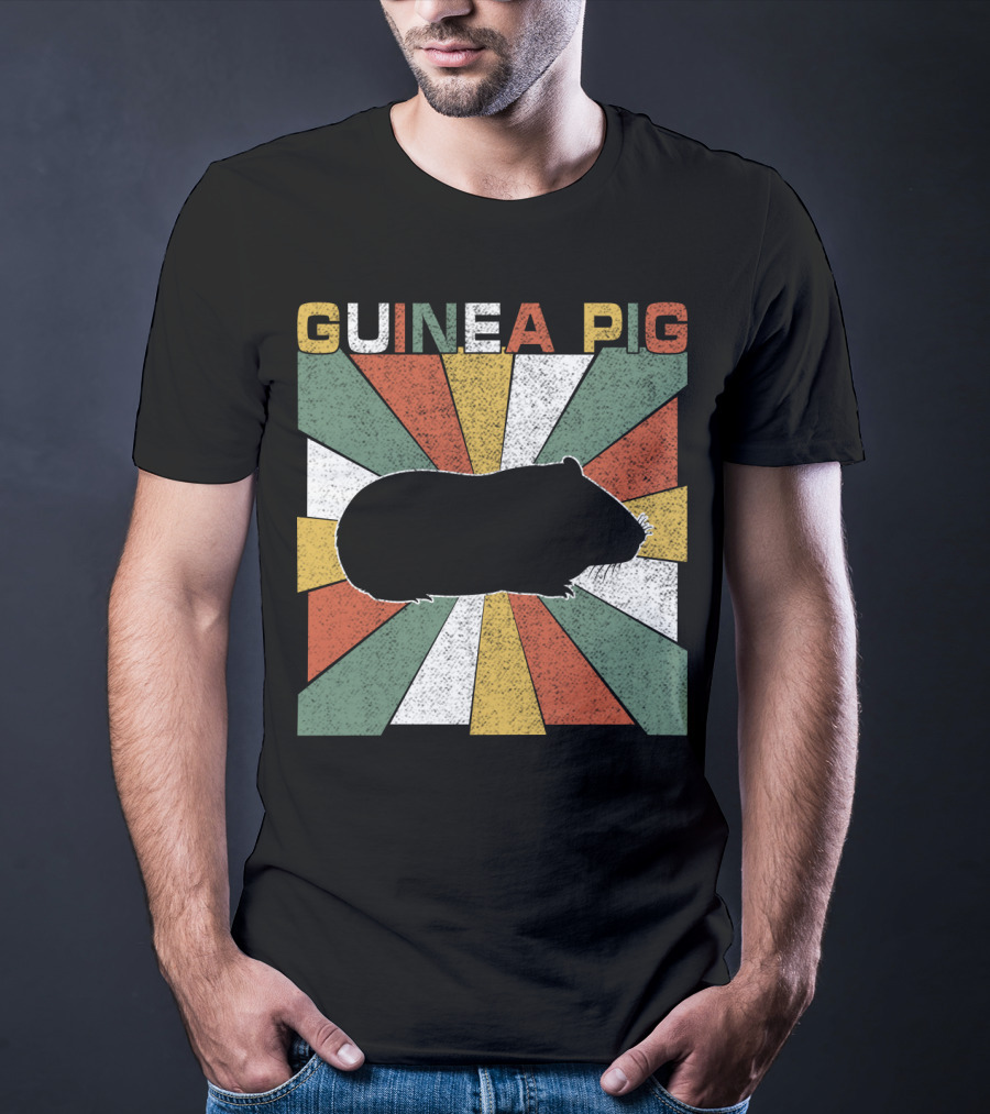 Guinea Pig Retro 70s Silhouette With Vintage Color Block T-Shirt