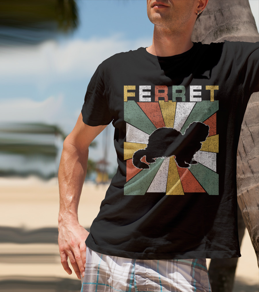 Ferret Vintage Silhouette With Retro 70s Sunburst T-Shirt