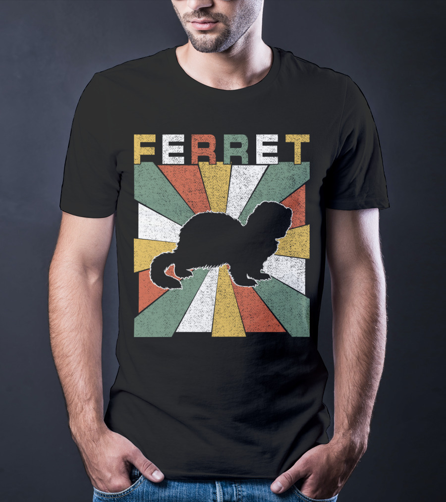 Ferret Vintage Silhouette With Retro 70s Sunburst T-Shirt