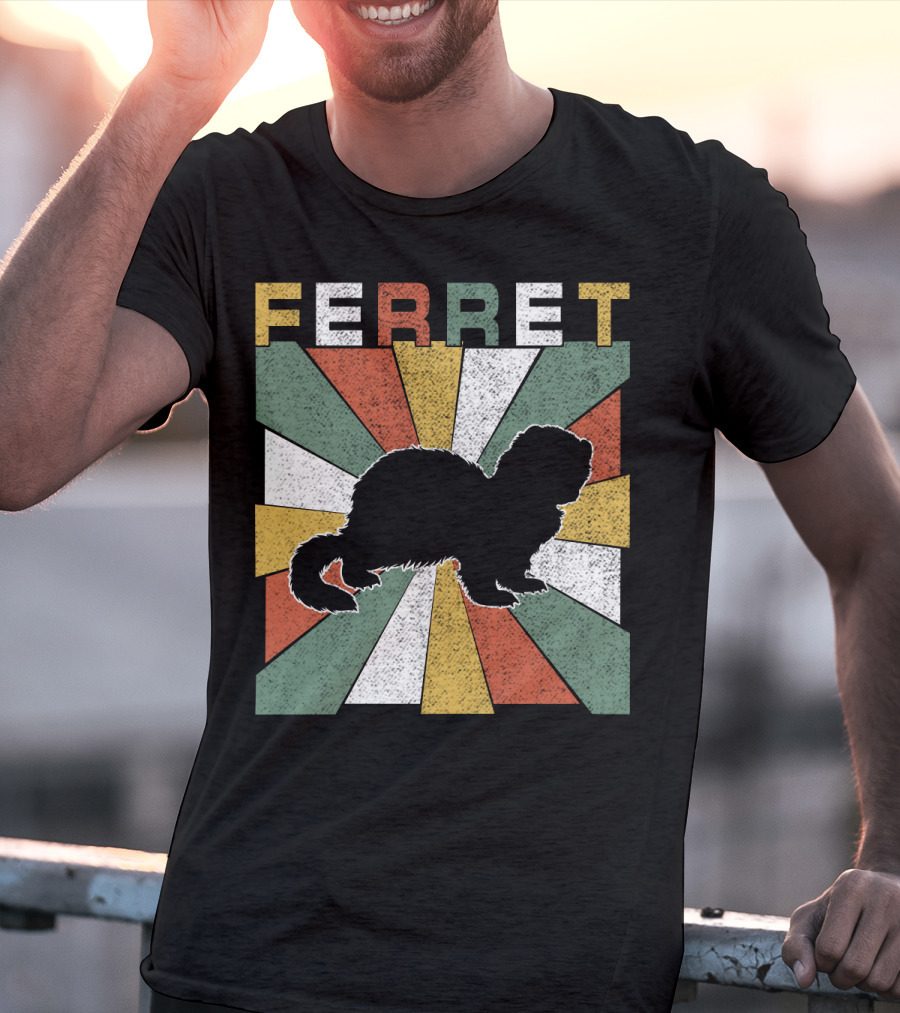 Ferret Vintage Silhouette With Retro 70s Sunburst T-Shirt