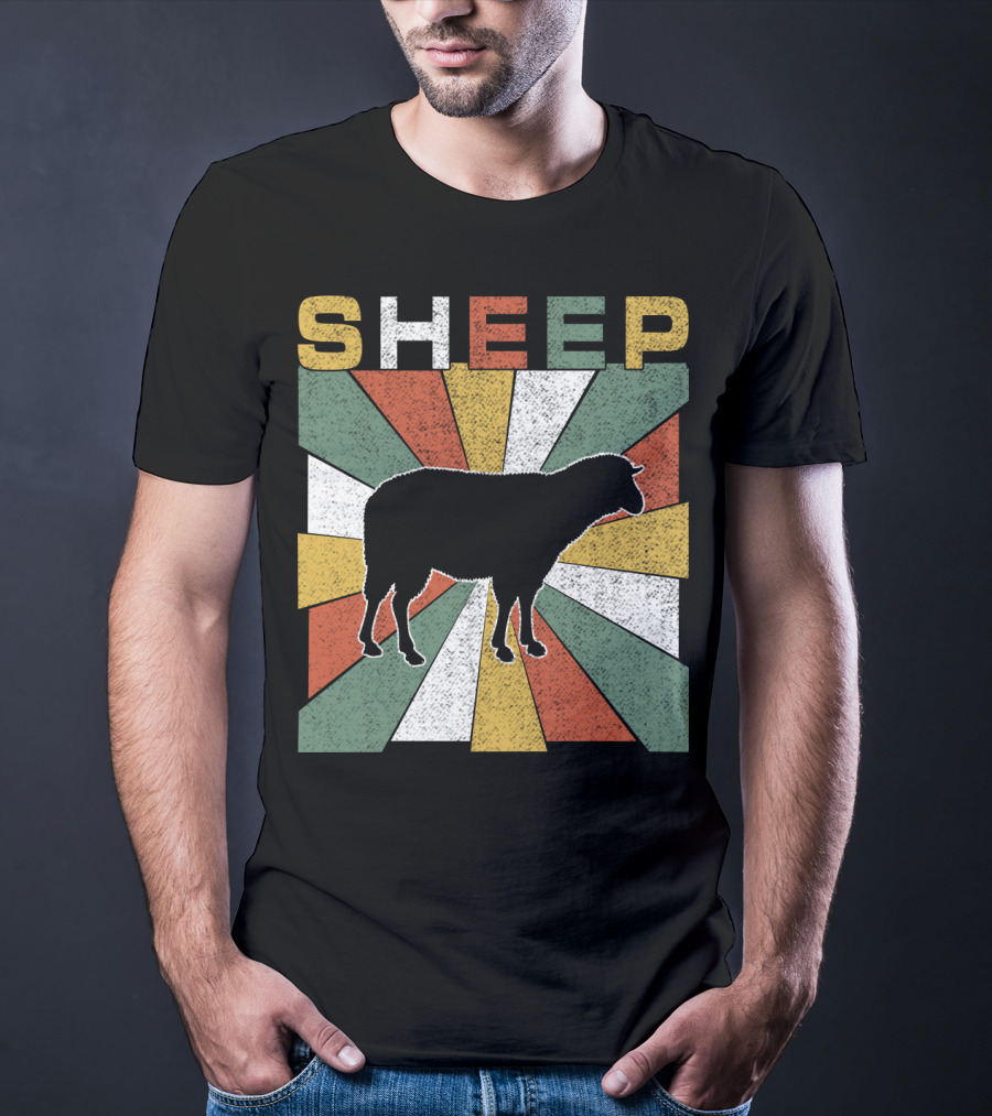Sheep Retro 70s Vintage Silhouette Sunburst T-Shirt