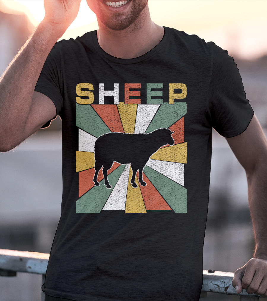 Sheep Retro 70s Vintage Silhouette Sunburst T-Shirt