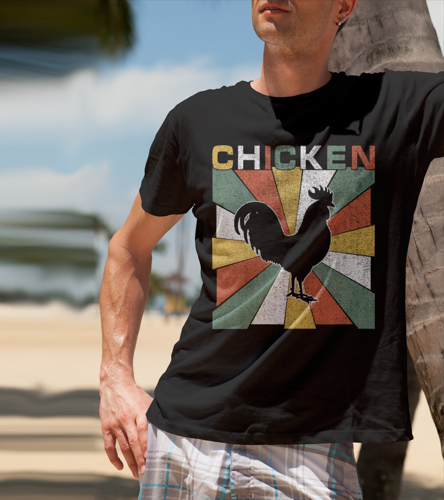 CHICKEN Retro 70s Rooster Silhouette Vintage Colors T-Shirt