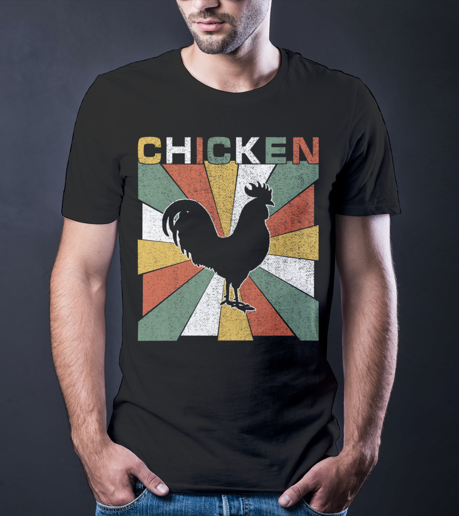 CHICKEN Retro 70s Rooster Silhouette Vintage Colors T-Shirt