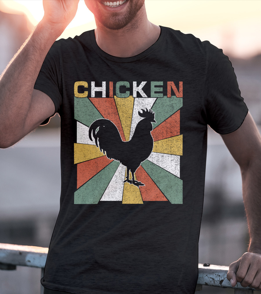 CHICKEN Retro 70s Rooster Silhouette Vintage Colors T-Shirt