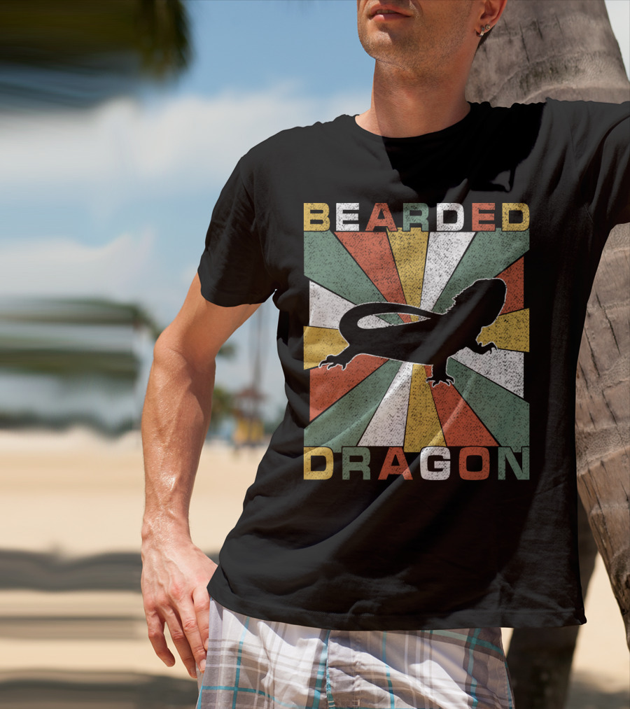 Bearded Dragon Retro 70s Vintage Silhouette Sunburst T-Shirt