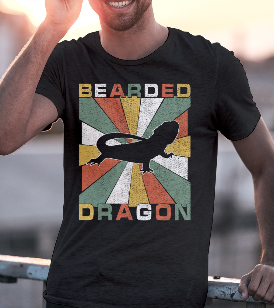 Bearded Dragon Retro 70s Vintage Silhouette Sunburst T-Shirt