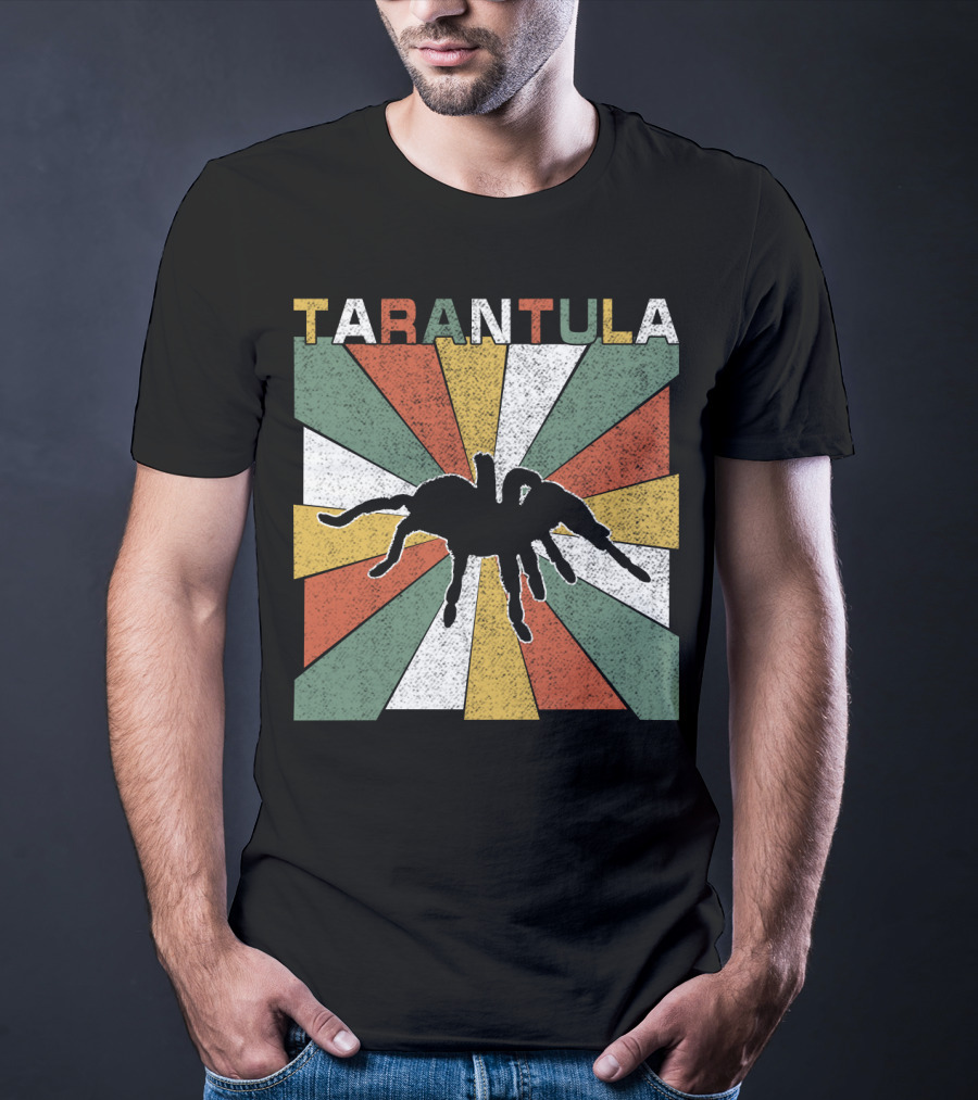 Tarantula Retro 70s Vintage Silhouette With Colorful Geometric Background T-Shirt
