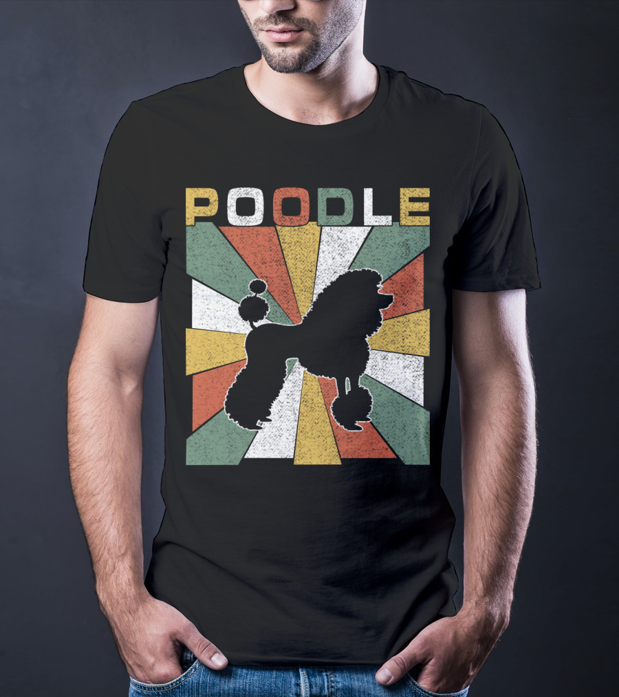 Poodle Silhouette Retro 70s Colorful Burst T-Shirt