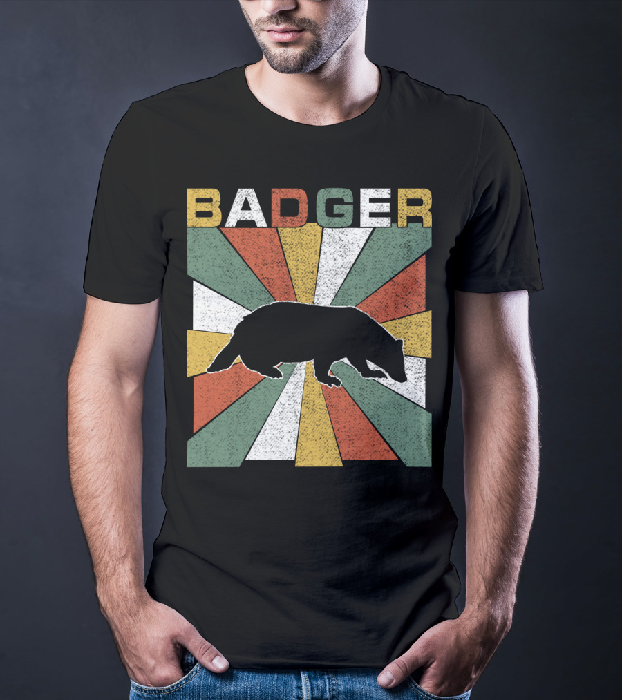 BADGER Vintage 70s Silhouette With Colorful Retro Stripes T-Shirt
