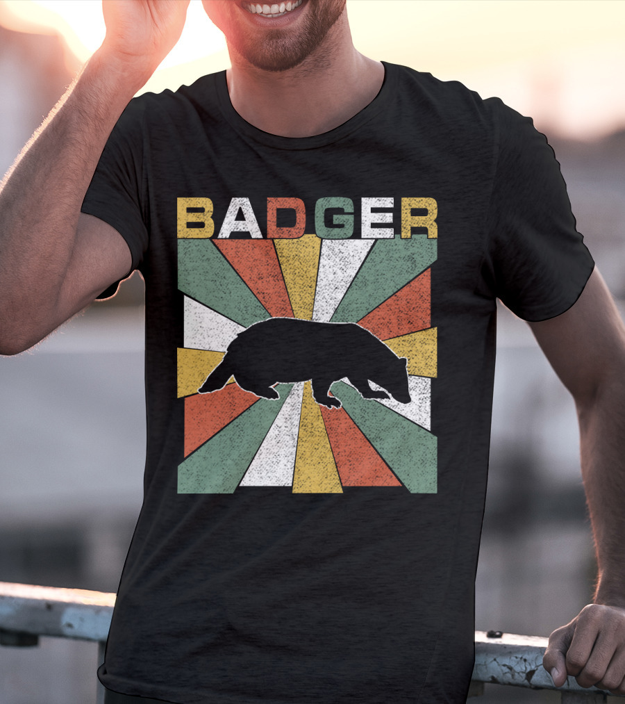 BADGER Vintage 70s Silhouette With Colorful Retro Stripes T-Shirt