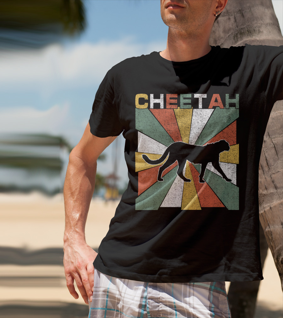 Cheetah Silhouette Retro 70s Vintage Stripes T-Shirt