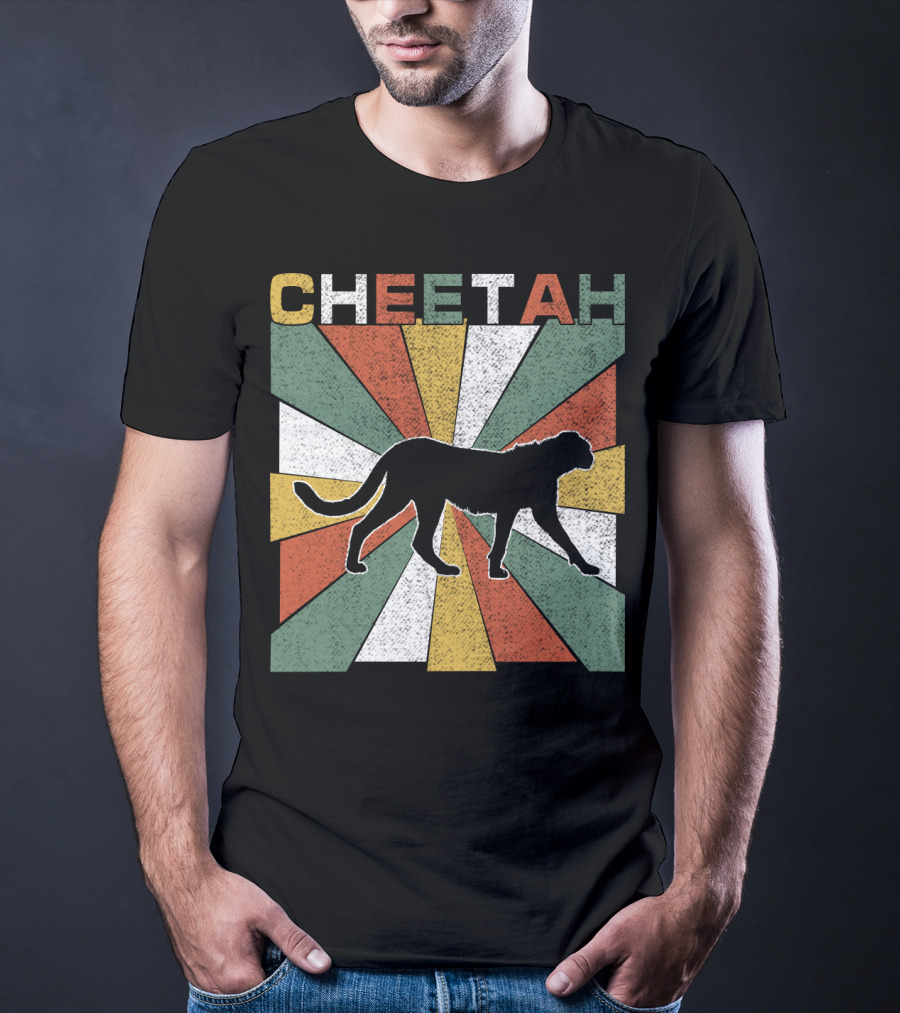 Cheetah Silhouette Retro 70s Vintage Stripes T-Shirt