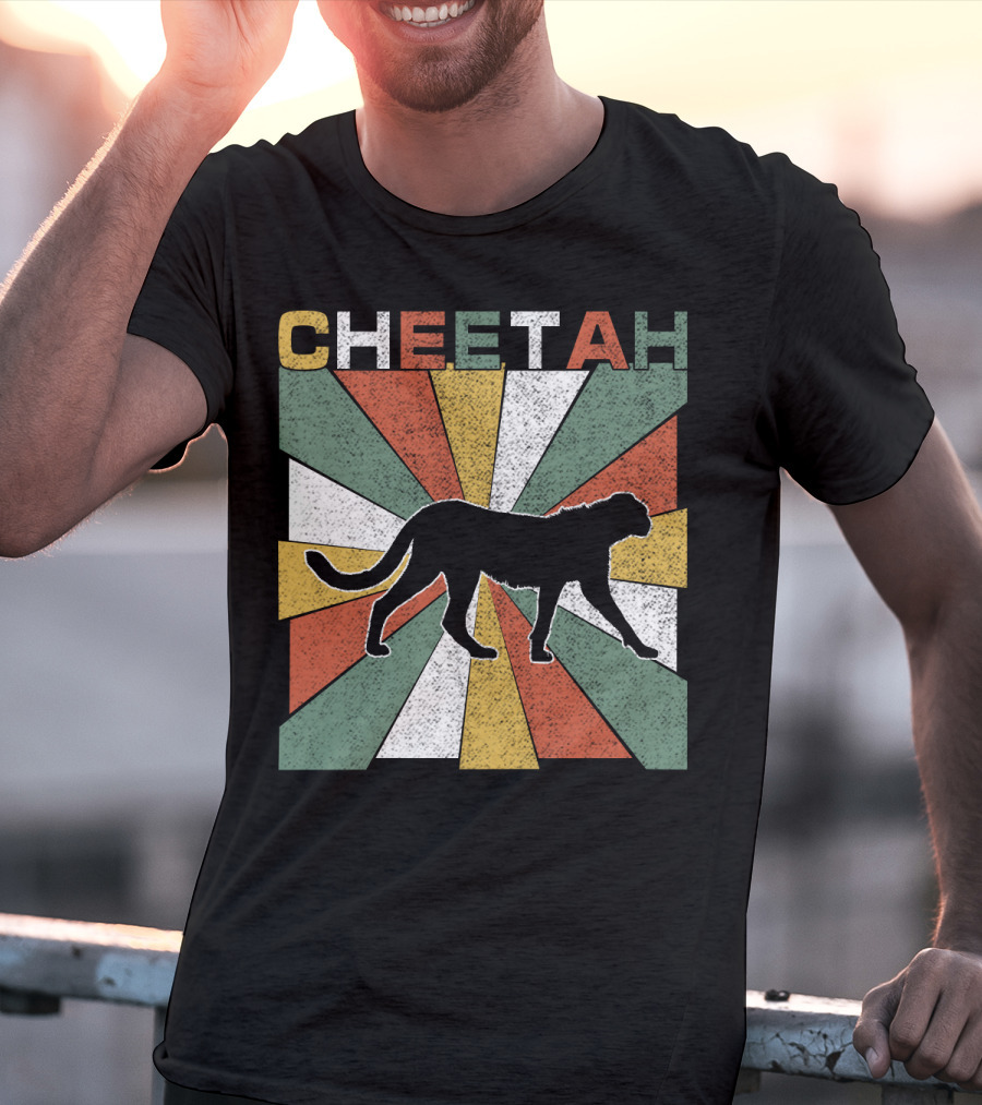 Cheetah Silhouette Retro 70s Vintage Stripes T-Shirt