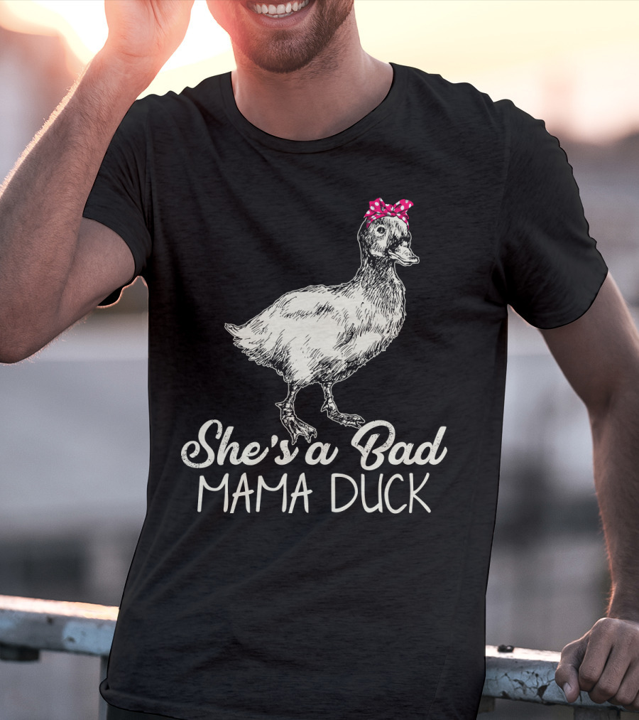 She's A Bad Mama Duck With Pink Bow T-Shirt