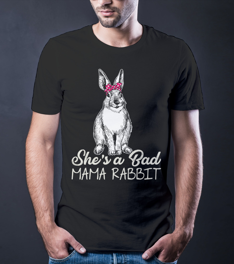 She's A Bad Mama Rabbit With Polka Dot Bow T-Shirt