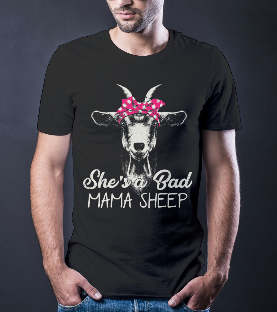 She's A Bad Mama Sheep Goat With Polka Dot Bow T-Shirt