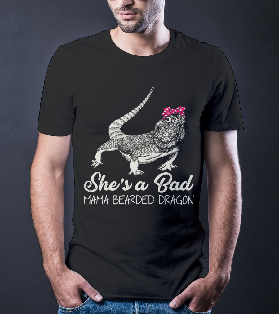 She's A Bad Mama Bearded Dragon With Polka Dot Bow T-Shirt