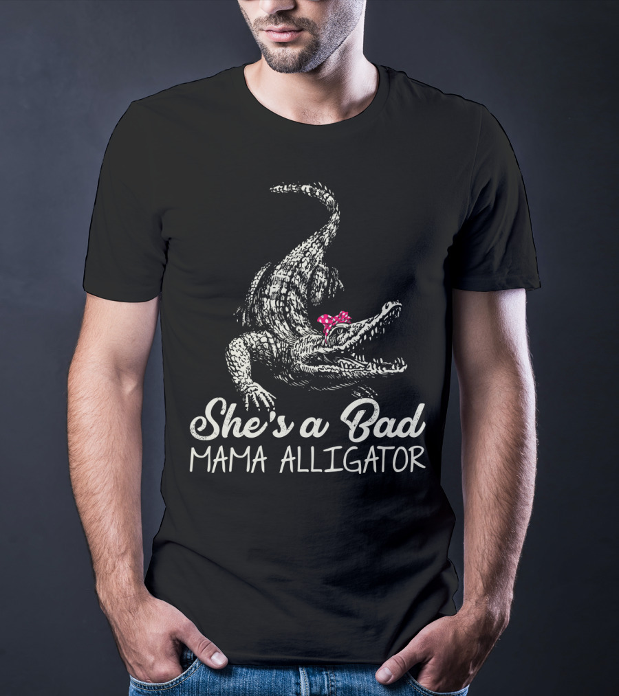 She's A Bad Mama Alligator With Pink Bow T-Shirt