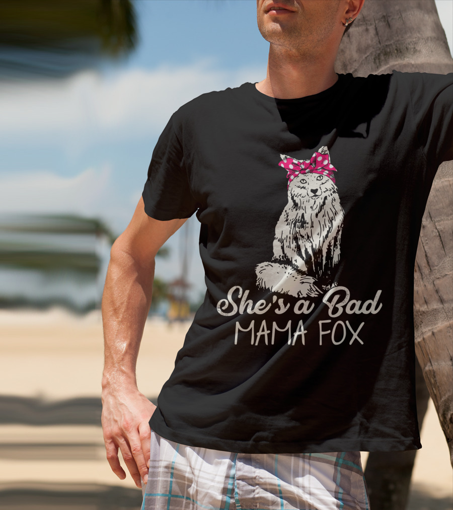 She's A Bad Mama Fox In Red Polka Dot Headscarf T-Shirt