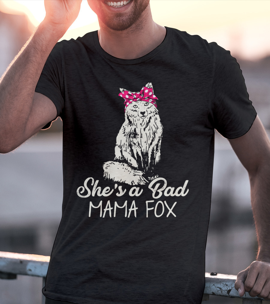 She's A Bad Mama Fox In Red Polka Dot Headscarf T-Shirt