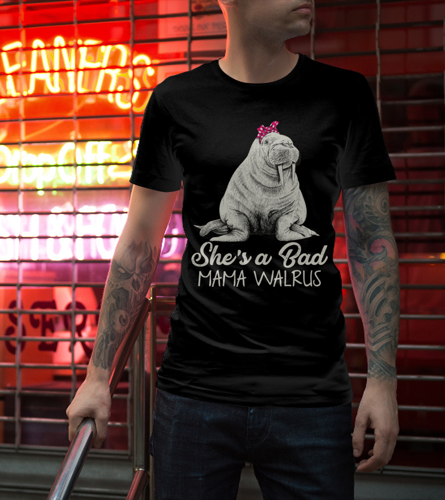 She's A Bad Mama Walrus With Red Polka Dot Bow T-Shirt