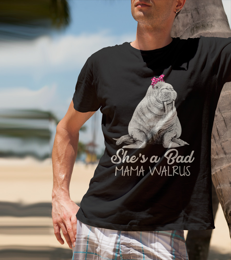 She's A Bad Mama Walrus With Red Polka Dot Bow T-Shirt