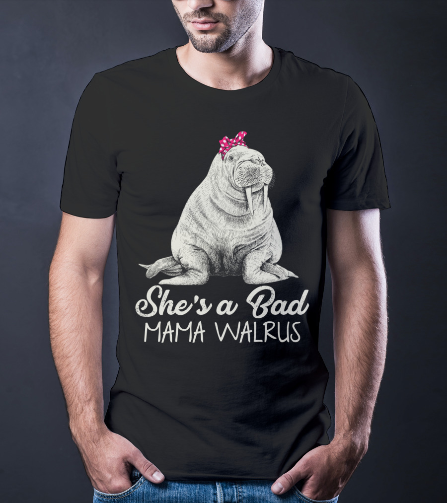 She's A Bad Mama Walrus With Red Polka Dot Bow T-Shirt