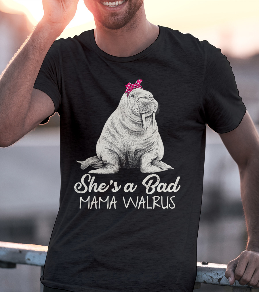 She's A Bad Mama Walrus With Red Polka Dot Bow T-Shirt