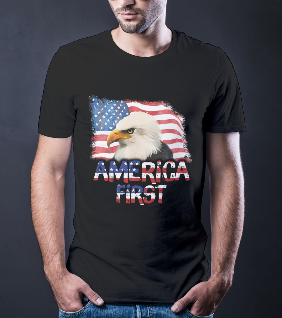 America First Patriotic Eagle With American Flag T-Shirt