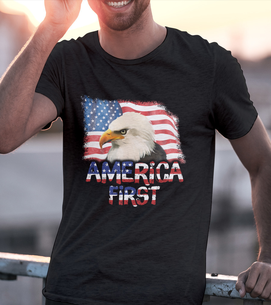America First Patriotic Eagle With American Flag T-Shirt