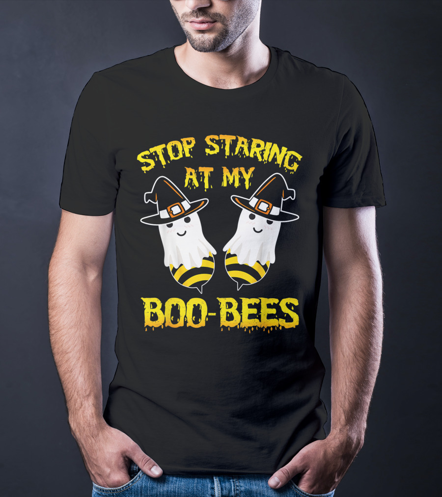 Stop Staring At My Boo Bees Halloween Ghost Bees Witch Hats T-Shirt