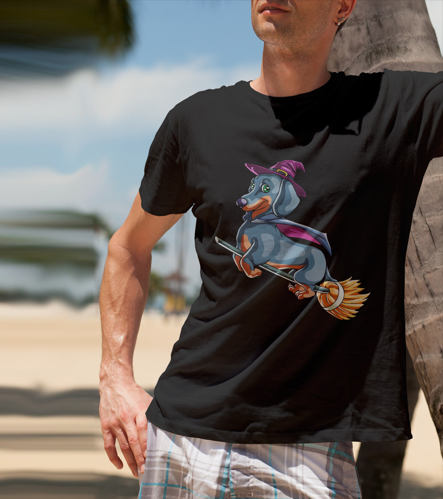 Halloween Dachshund Witch Costume Funny Scary T-Shirt