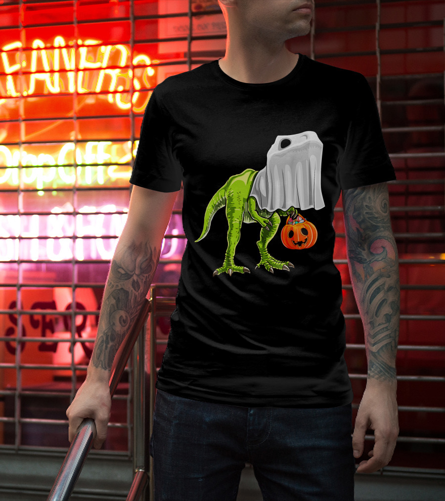 Halloween Rex Dinosaur Ghost Costume Pumpkin T-Shirt