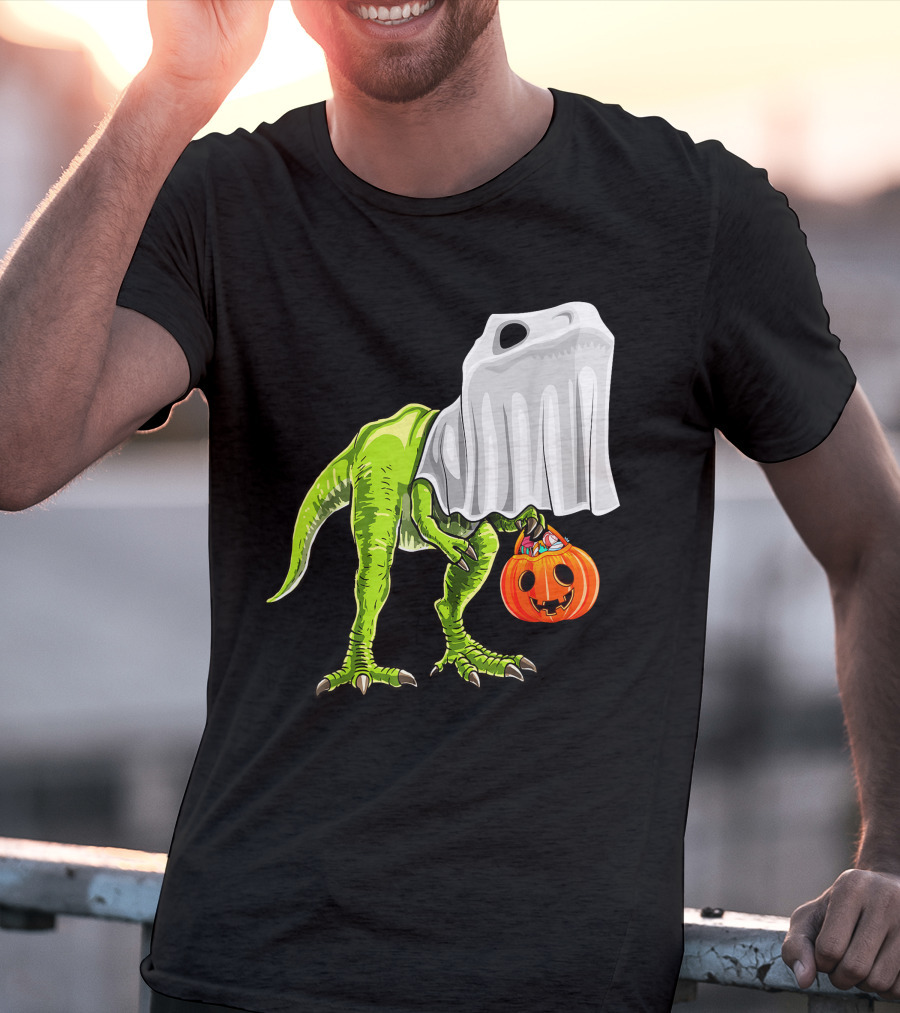 Halloween Rex Dinosaur Ghost Costume Pumpkin T-Shirt