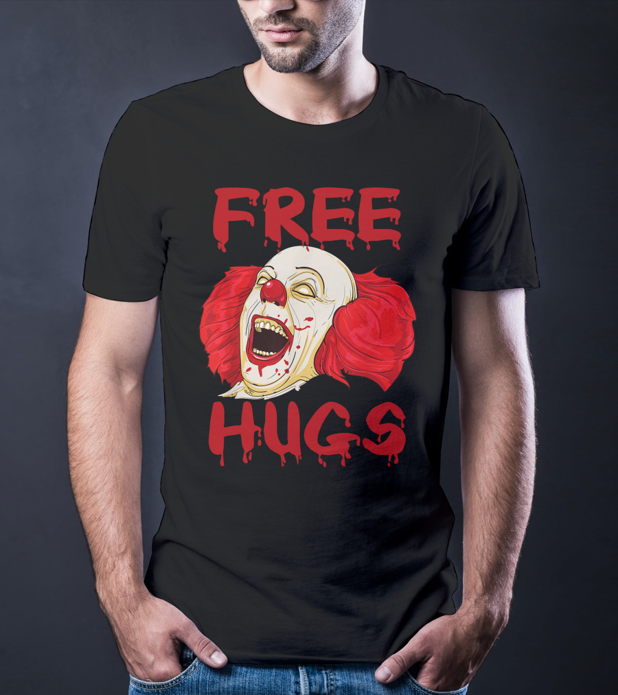 Free Hugs Halloween Evil Killer Scary Clown Horror T-Shirt