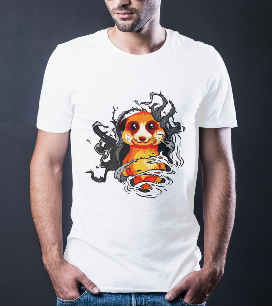 Meerkat Vivid Orange Burst Black Swirls T-Shirt
