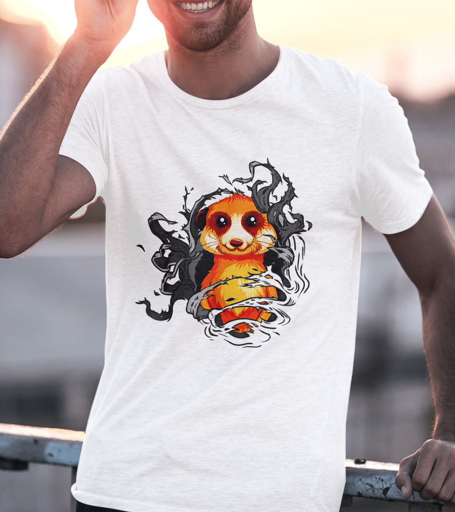 Meerkat Vivid Orange Burst Black Swirls T-Shirt