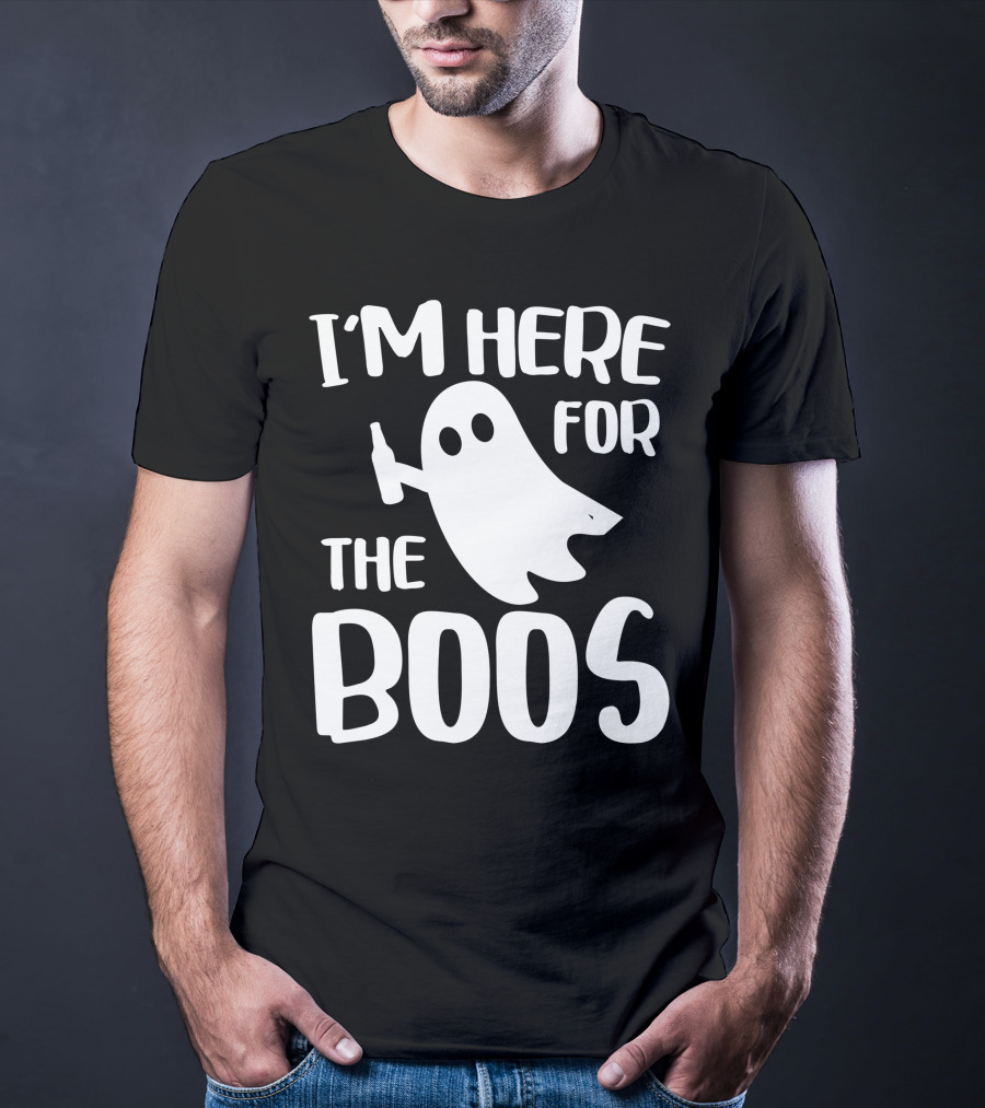 I'm Here For The Boos Halloween Ghost Holding Bottle T-Shirt