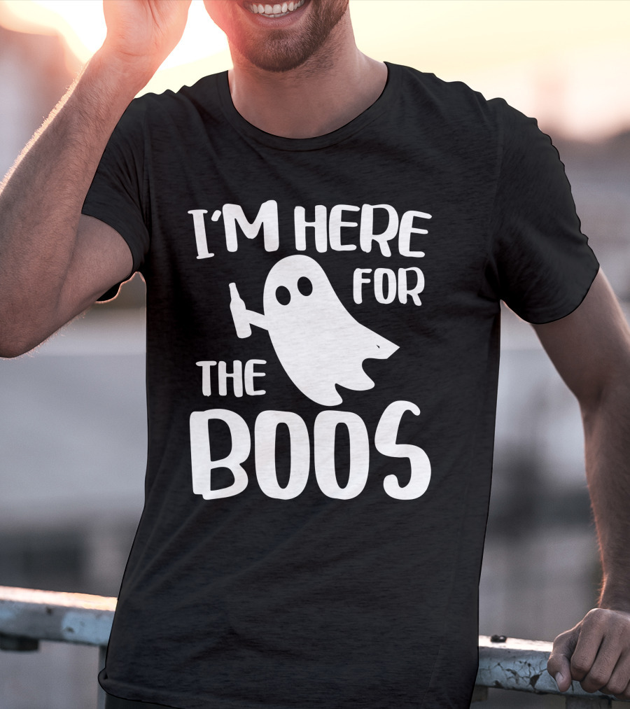 I'm Here For The Boos Halloween Ghost Holding Bottle T-Shirt