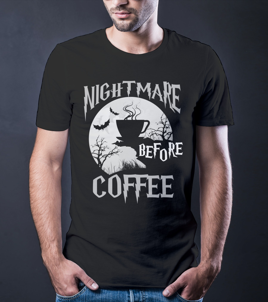 Nightmare Before Coffee Halloween Bat Moon Cup T-Shirt