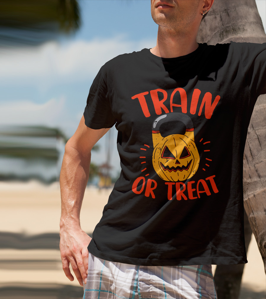 Train Or Treat Pumpkin Kettlebell T-Shirt