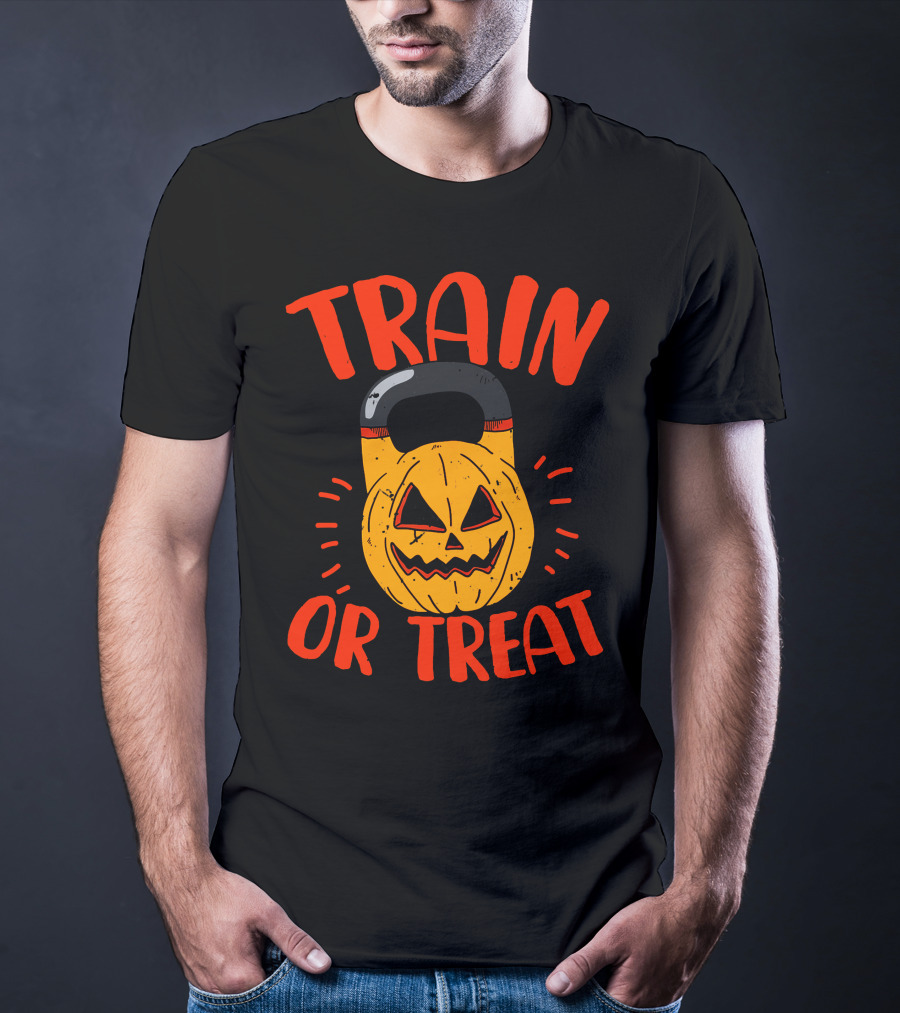 Train Or Treat Pumpkin Kettlebell T-Shirt